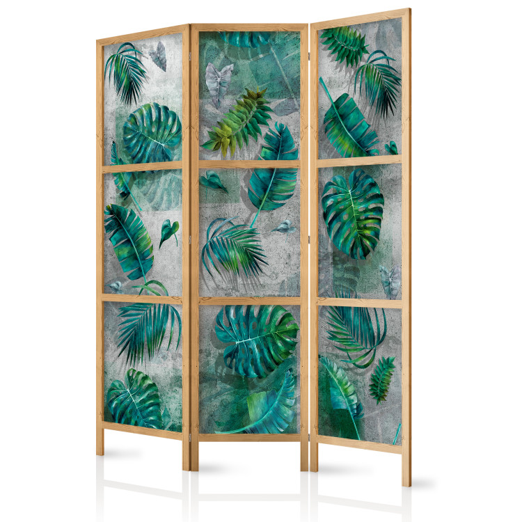 Folding Screen Modernist Jungle - tropical green leaves on a concrete background 118525 additionalImage 5