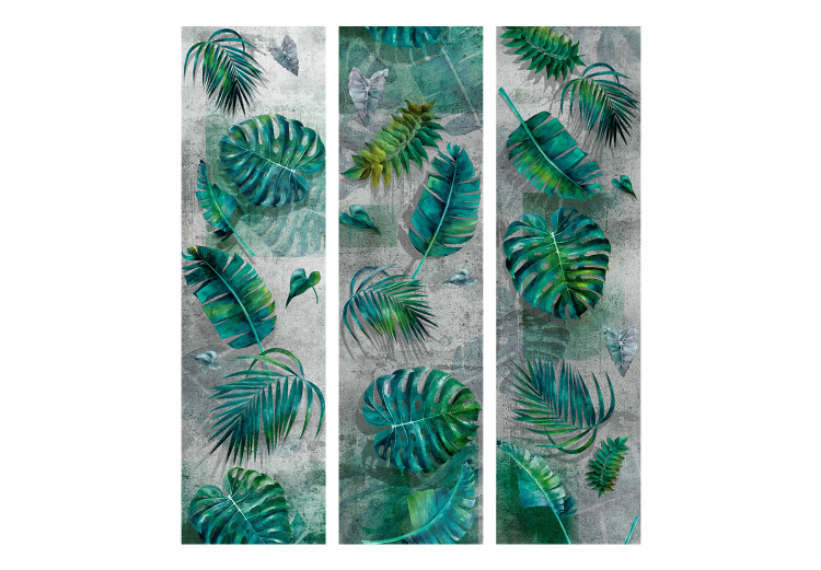 Folding Screen Modernist Jungle - tropical green leaves on a concrete background 118525 additionalImage 7