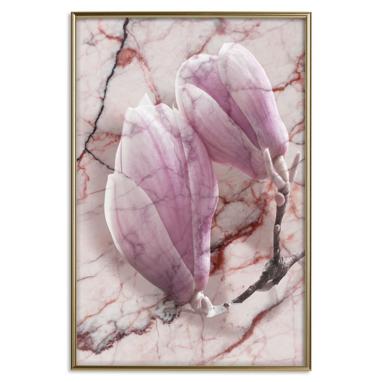 Wall Poster Marble Magnolia - pink flowers on a background of white marble texture 122725 additionalImage 16