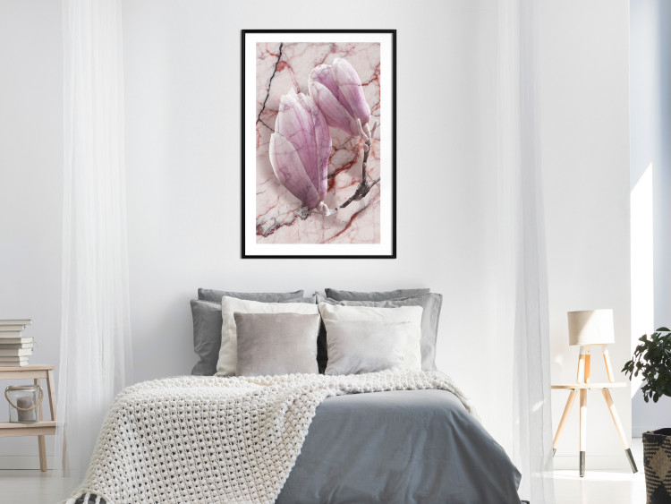 Wall Poster Marble Magnolia - pink flowers on a background of white marble texture 122725 additionalImage 4