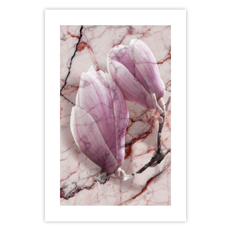 Wall Poster Marble Magnolia - pink flowers on a background of white marble texture 122725 additionalImage 19
