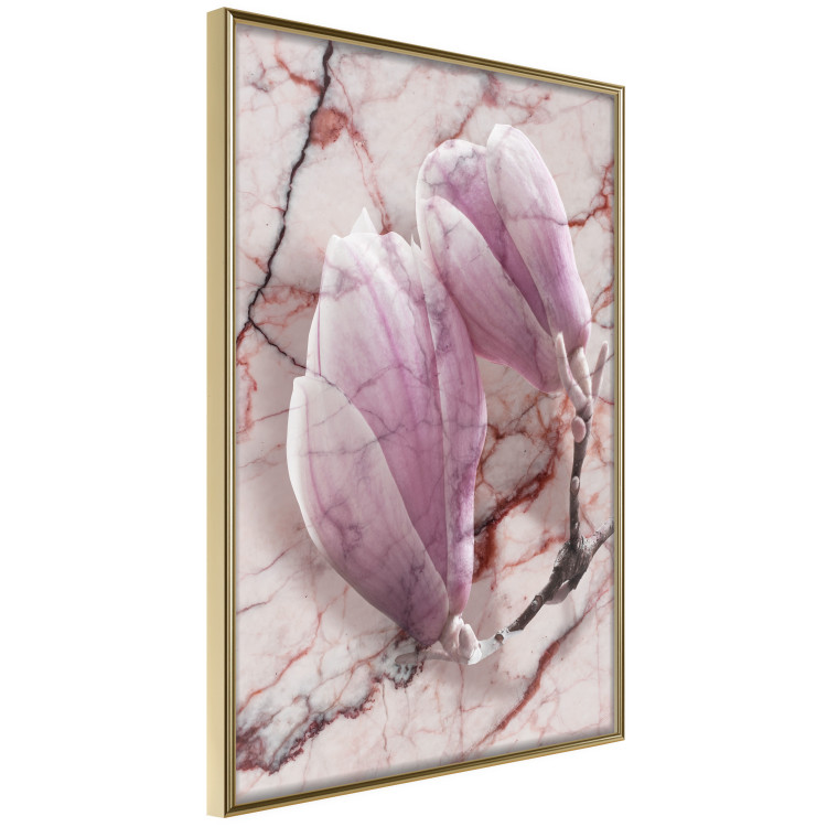 Wall Poster Marble Magnolia - pink flowers on a background of white marble texture 122725 additionalImage 12
