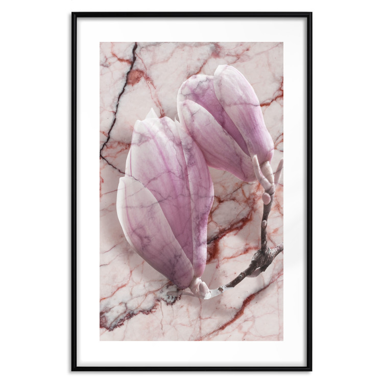 Wall Poster Marble Magnolia - pink flowers on a background of white marble texture 122725 additionalImage 15