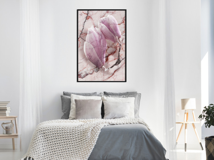 Wall Poster Marble Magnolia - pink flowers on a background of white marble texture 122725 additionalImage 3