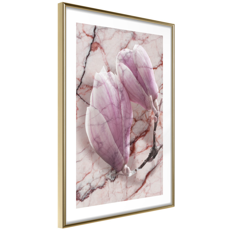 Wall Poster Marble Magnolia - pink flowers on a background of white marble texture 122725 additionalImage 6