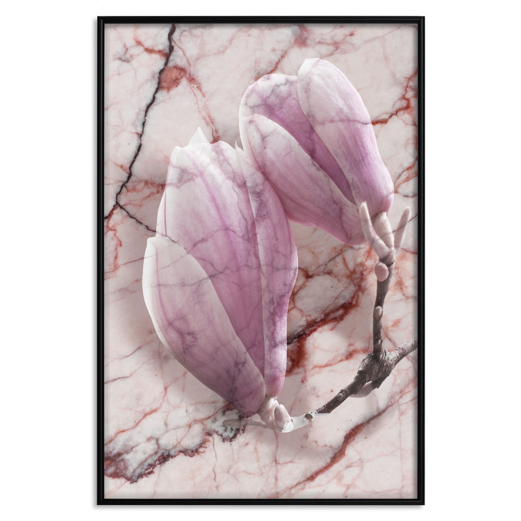 Wall Poster Marble Magnolia - pink flowers on a background of white marble texture 122725 additionalImage 18