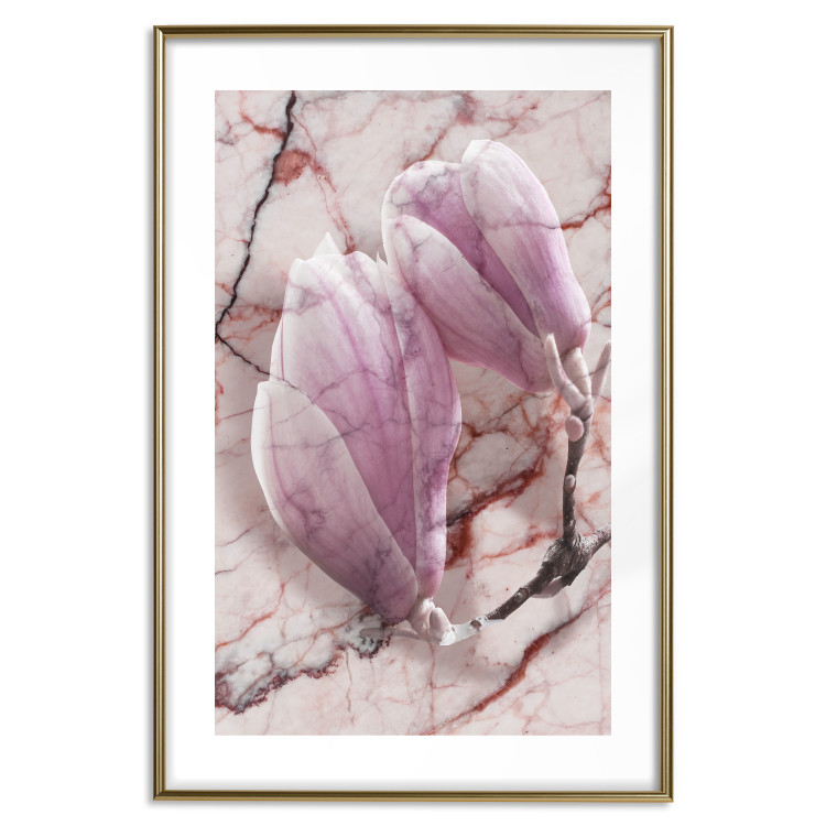 Wall Poster Marble Magnolia - pink flowers on a background of white marble texture 122725 additionalImage 14