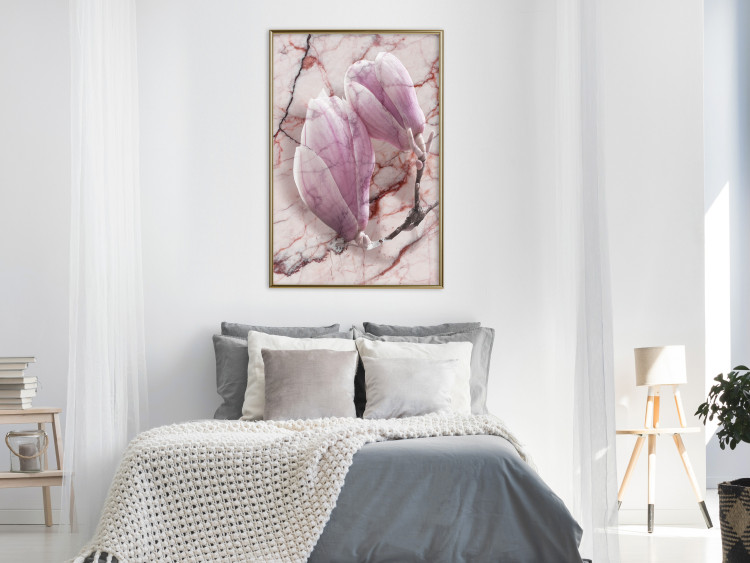 Wall Poster Marble Magnolia - pink flowers on a background of white marble texture 122725 additionalImage 5