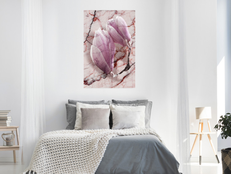 Wall Poster Marble Magnolia - pink flowers on a background of white marble texture 122725 additionalImage 17