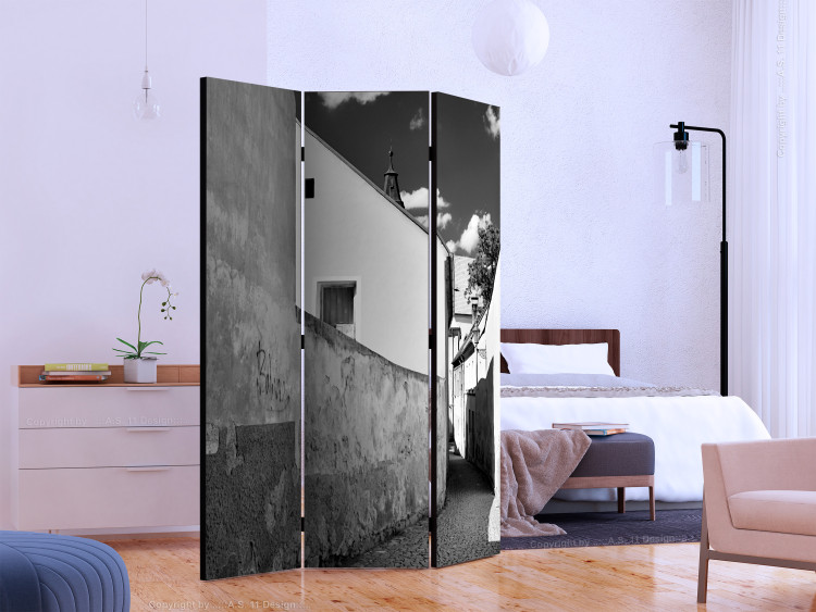 Room Divider Screen Narrow Alley (3-piece) - black and white city architecture landscape 124125 additionalImage 2