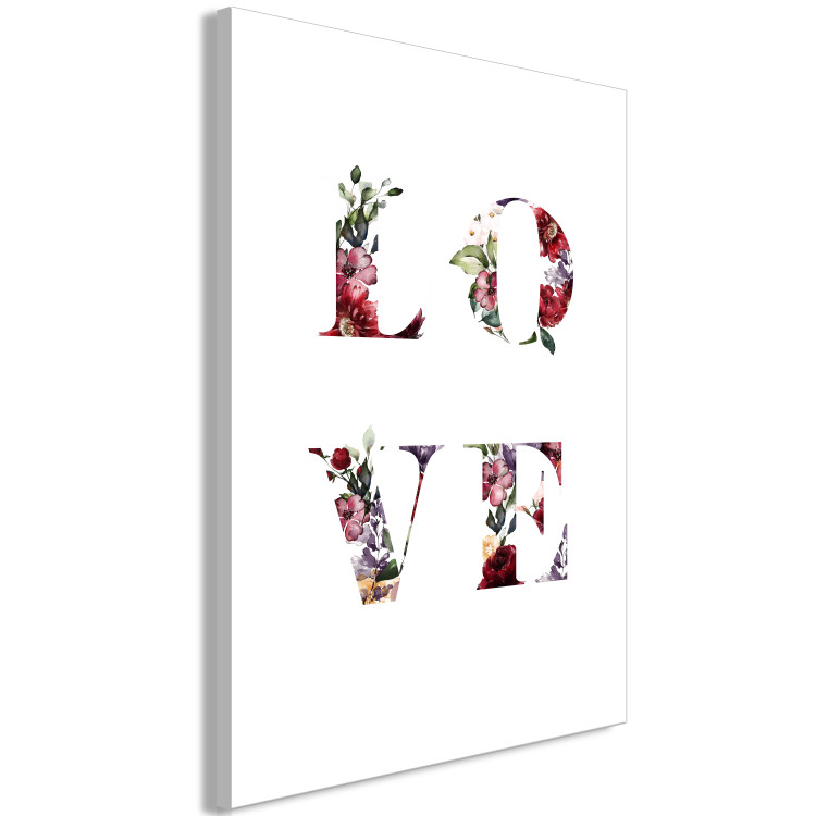 Canvas Print Love in flowers - colourful English inscription on white background 124425 additionalImage 2