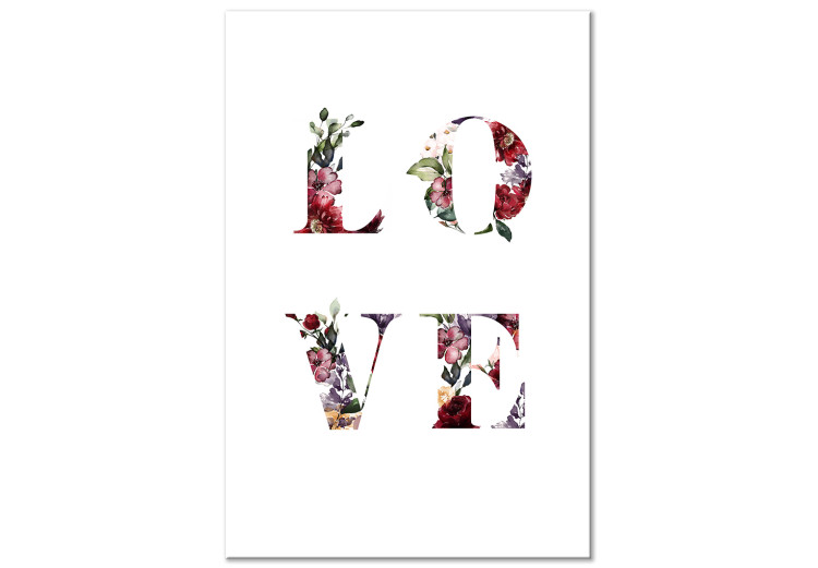 Canvas Print Love in flowers - colourful English inscription on white background 124425