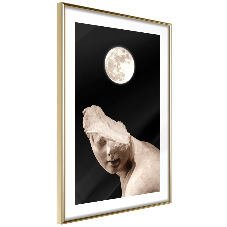 Poster Moon and Statue - whimsical sculpture without half of the head on a black background 129725 additionalImage 9