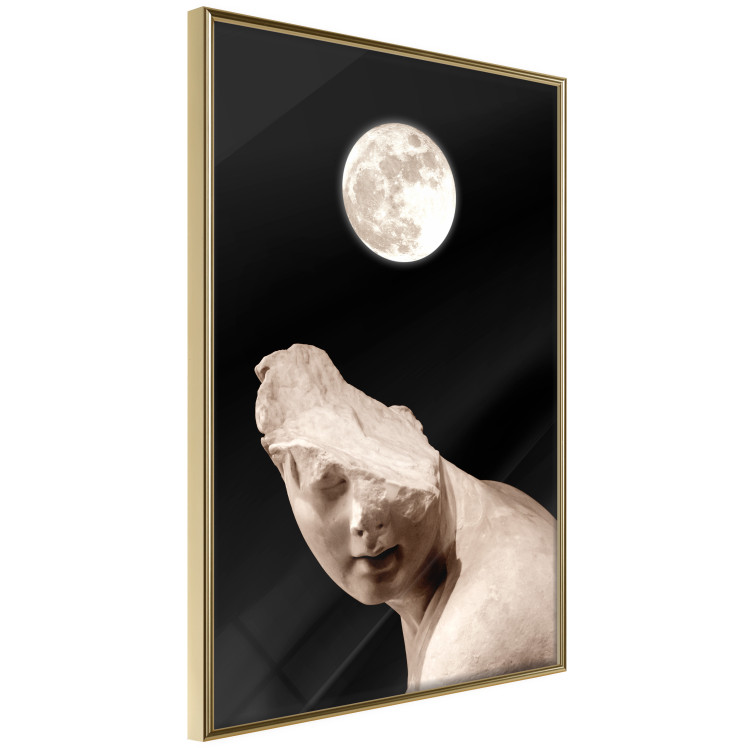 Poster Moon and Statue - whimsical sculpture without half of the head on a black background 129725 additionalImage 12