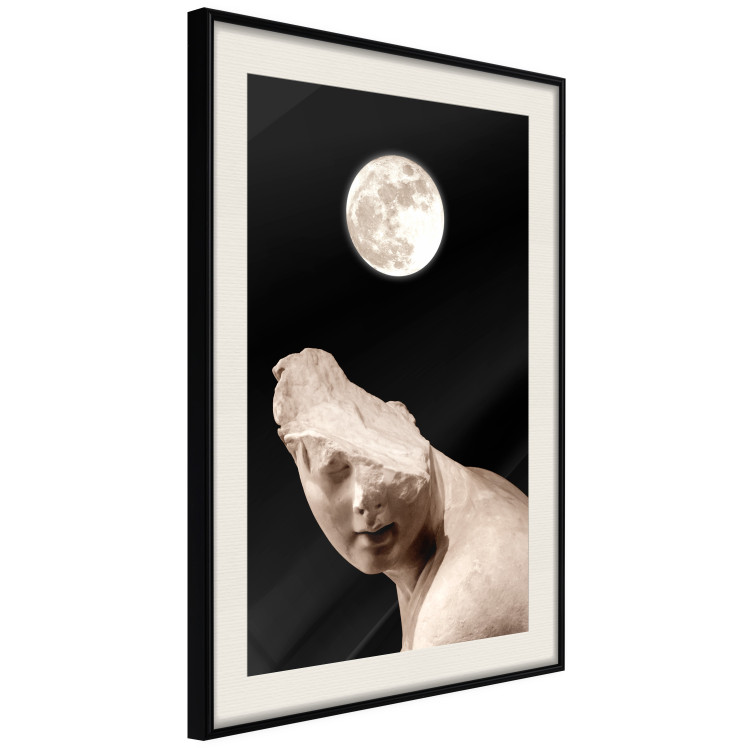 Poster Moon and Statue - whimsical sculpture without half of the head on a black background 129725 additionalImage 2
