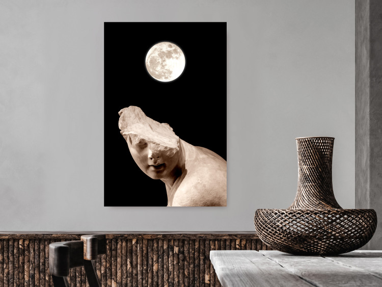 Poster Moon and Statue - whimsical sculpture without half of the head on a black background 129725 additionalImage 4