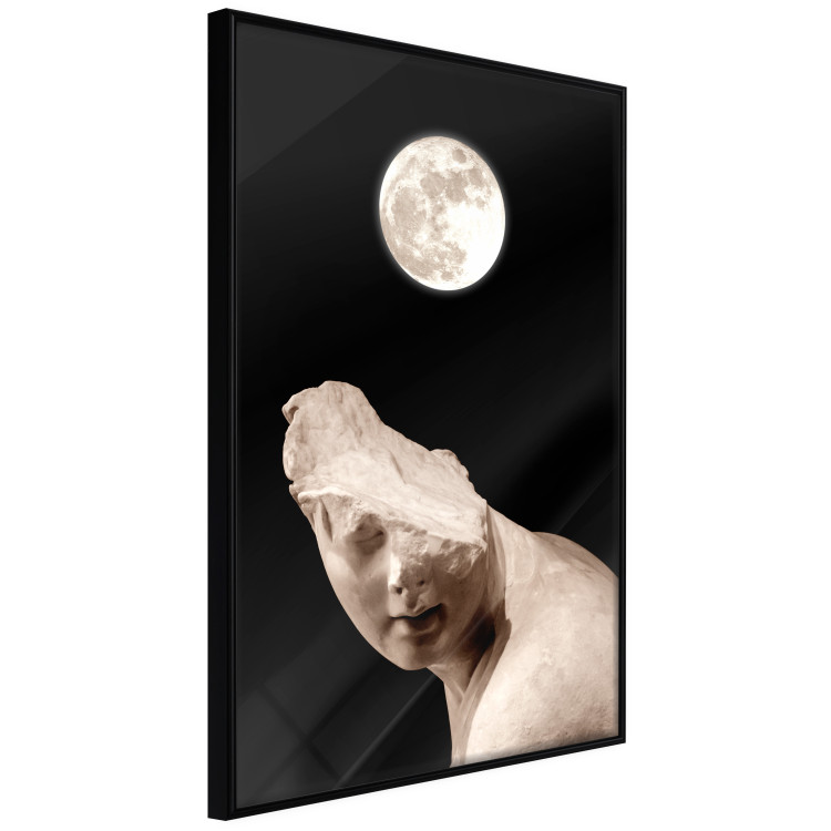 Poster Moon and Statue - whimsical sculpture without half of the head on a black background 129725 additionalImage 11