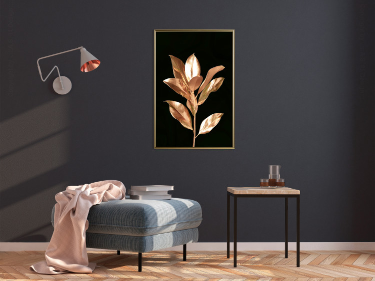 Wall Poster Extraordinary Twig - plant composition of golden leaves on a black background 130525 additionalImage 7