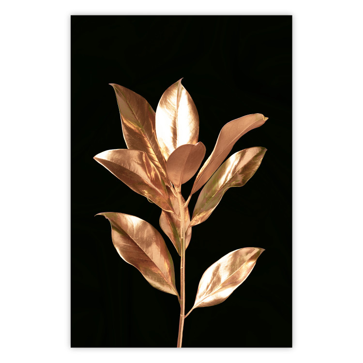 Wall Poster Extraordinary Twig - plant composition of golden leaves on a black background 130525
