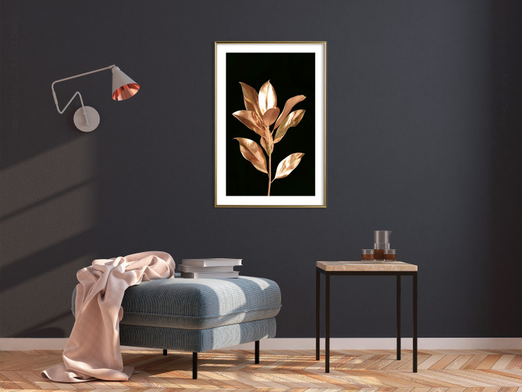 Wall Poster Extraordinary Twig - plant composition of golden leaves on a black background 130525 additionalImage 15