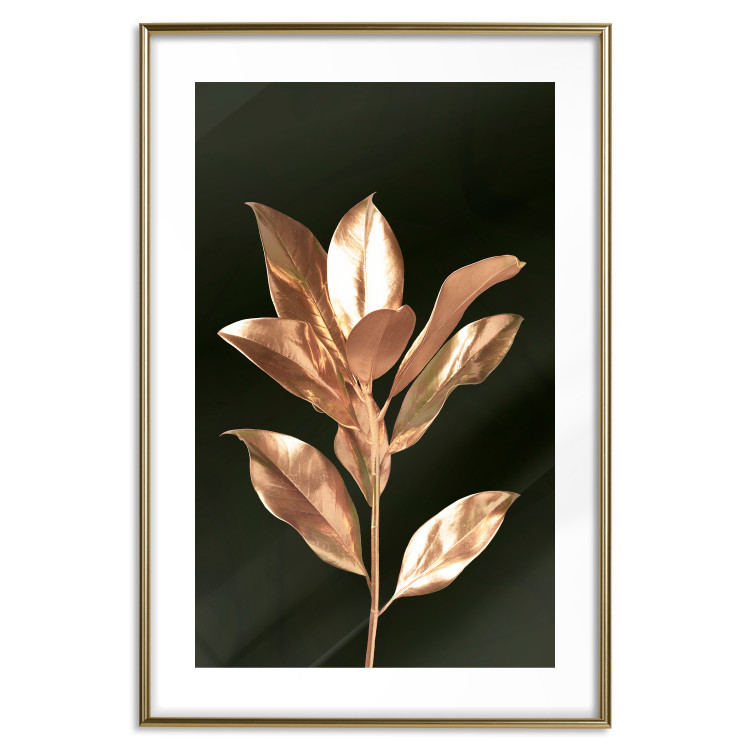 Wall Poster Extraordinary Twig - plant composition of golden leaves on a black background 130525 additionalImage 16