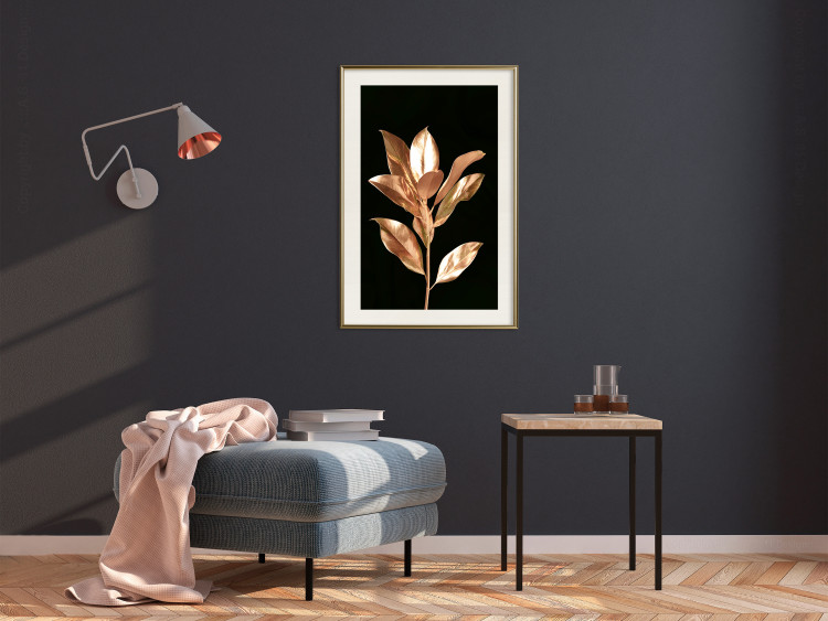 Wall Poster Extraordinary Twig - plant composition of golden leaves on a black background 130525 additionalImage 22