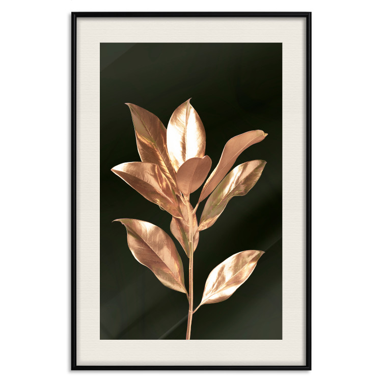 Wall Poster Extraordinary Twig - plant composition of golden leaves on a black background 130525 additionalImage 19