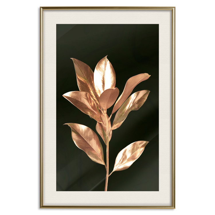 Wall Poster Extraordinary Twig - plant composition of golden leaves on a black background 130525 additionalImage 20