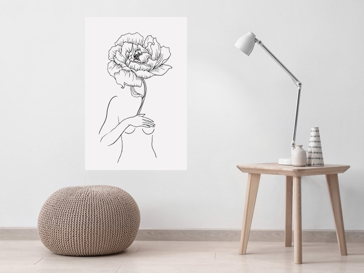 Poster Sensual Blossom - line art of a woman and flowers with a flower on a light background 130825 additionalImage 2