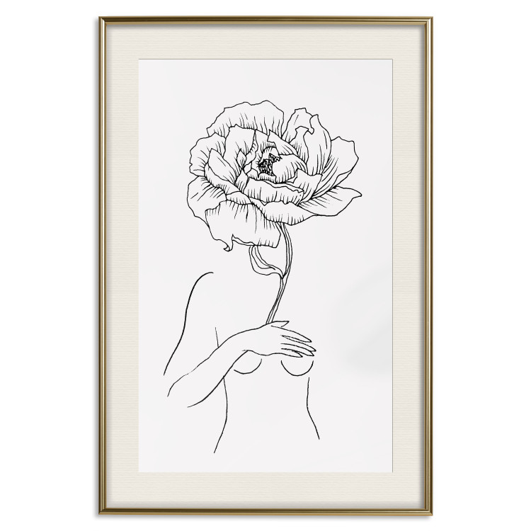 Poster Sensual Blossom - line art of a woman and flowers with a flower on a light background 130825 additionalImage 20