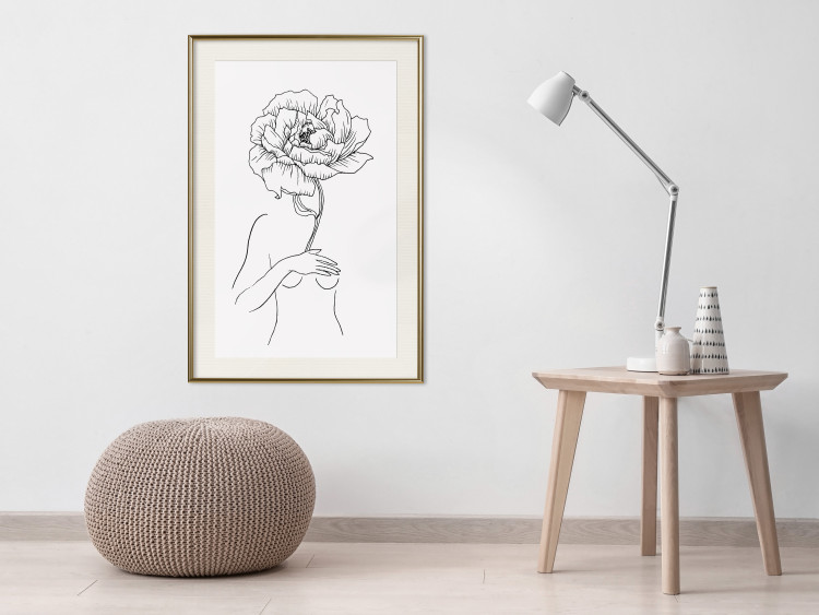 Poster Sensual Blossom - line art of a woman and flowers with a flower on a light background 130825 additionalImage 22