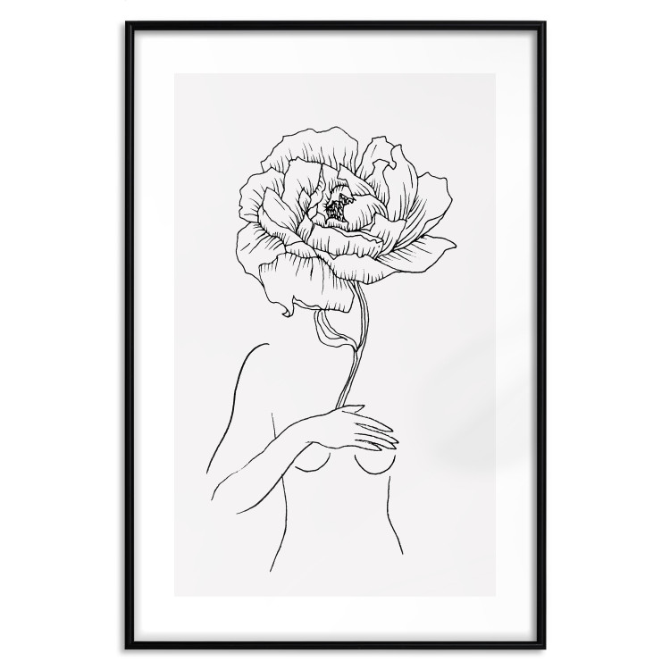 Poster Sensual Blossom - line art of a woman and flowers with a flower on a light background 130825 additionalImage 17