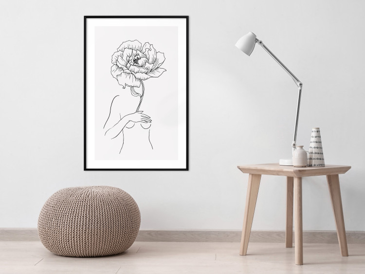 Poster Sensual Blossom - line art of a woman and flowers with a flower on a light background 130825 additionalImage 23
