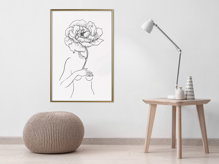 Poster Sensual Blossom - line art of a woman and flowers with a flower on a light background 130825 additionalImage 7