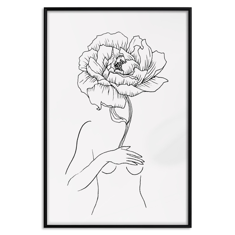 Poster Sensual Blossom - line art of a woman and flowers with a flower on a light background 130825 additionalImage 16