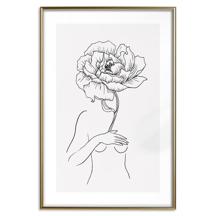 Poster Sensual Blossom - line art of a woman and flowers with a flower on a light background 130825 additionalImage 16