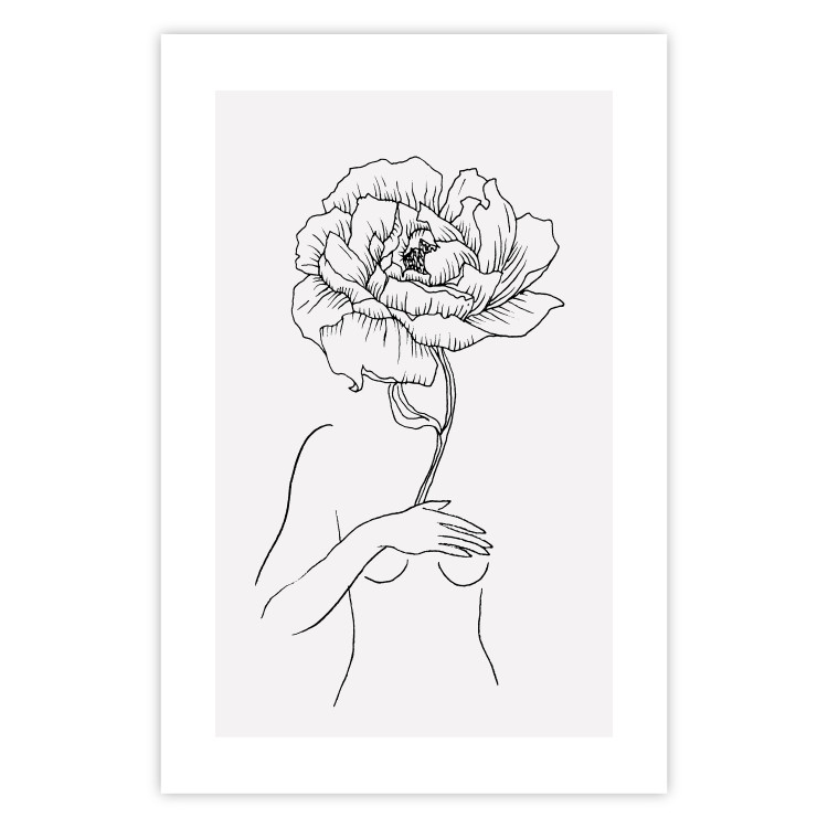 Poster Sensual Blossom - line art of a woman and flowers with a flower on a light background 130825 additionalImage 25