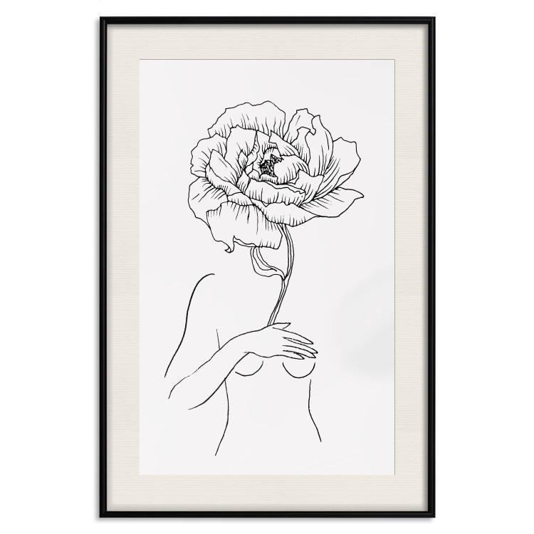Poster Sensual Blossom - line art of a woman and flowers with a flower on a light background 130825 additionalImage 19