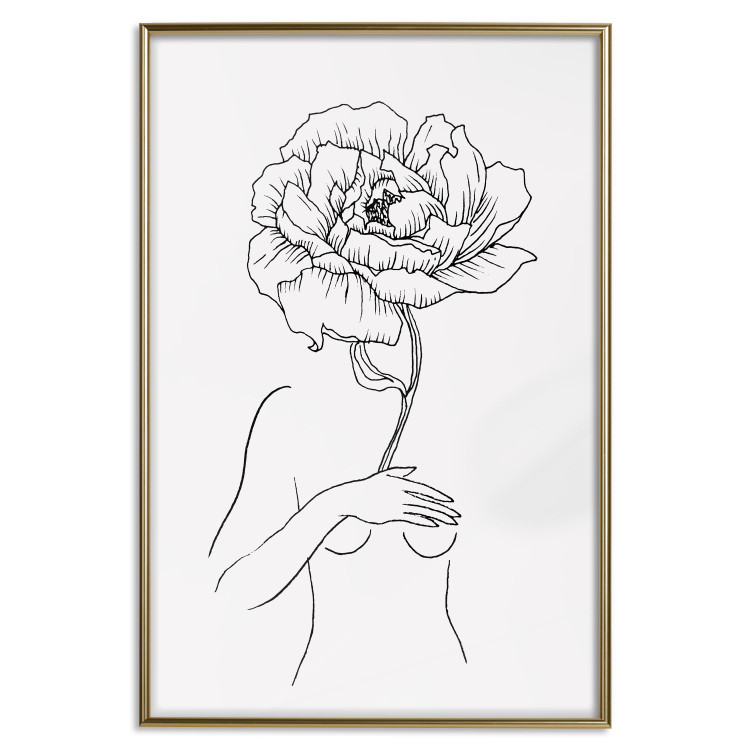 Poster Sensual Blossom - line art of a woman and flowers with a flower on a light background 130825 additionalImage 21
