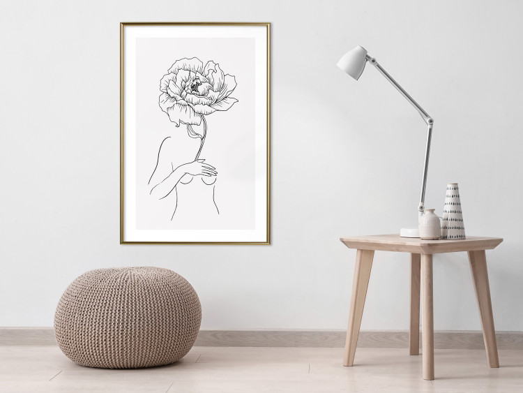 Poster Sensual Blossom - line art of a woman and flowers with a flower on a light background 130825 additionalImage 13