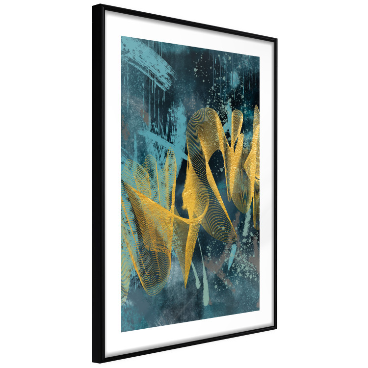 Poster Golden Waves - golden waves on a blue texture in an abstract style 131925 additionalImage 6