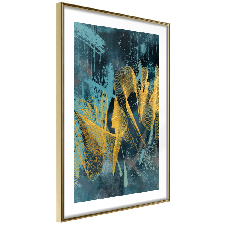 Poster Golden Waves - golden waves on a blue texture in an abstract style 131925 additionalImage 9