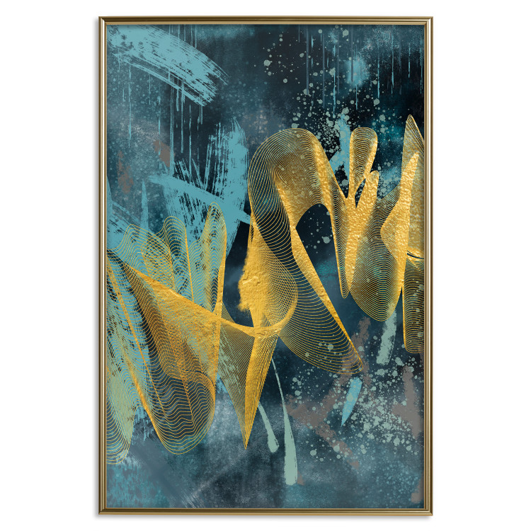 Poster Golden Waves - golden waves on a blue texture in an abstract style 131925 additionalImage 21