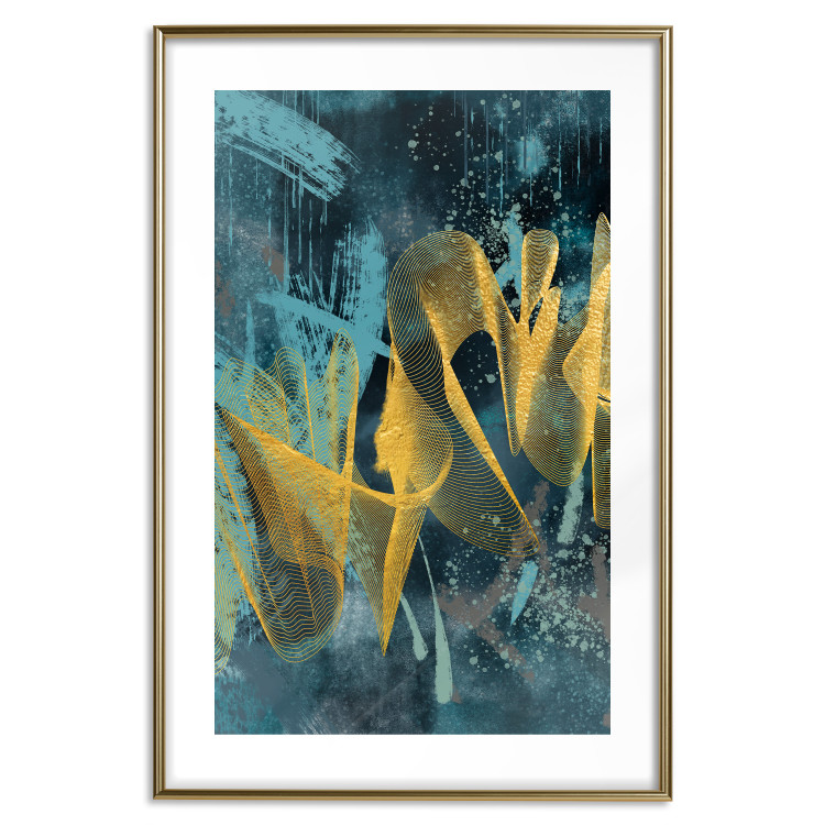 Poster Golden Waves - golden waves on a blue texture in an abstract style 131925 additionalImage 14
