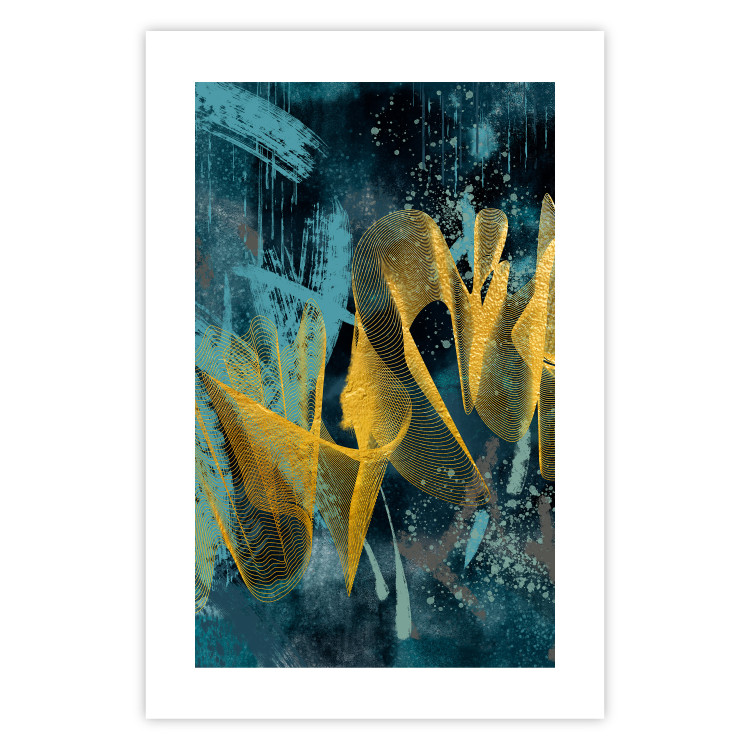 Poster Golden Waves - golden waves on a blue texture in an abstract style 131925 additionalImage 19