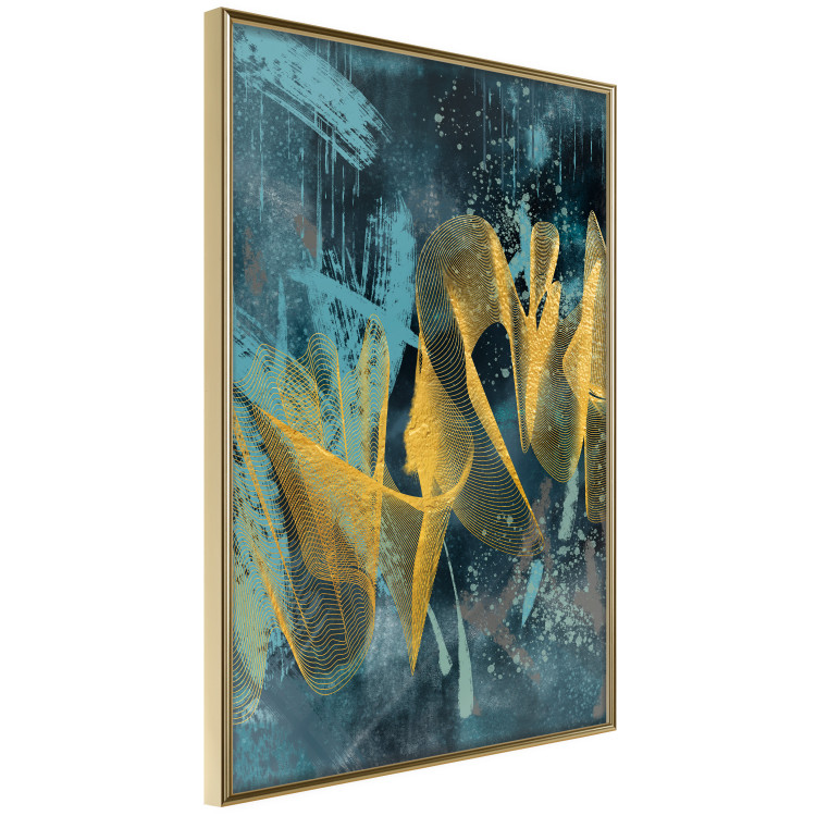 Poster Golden Waves - golden waves on a blue texture in an abstract style 131925 additionalImage 14