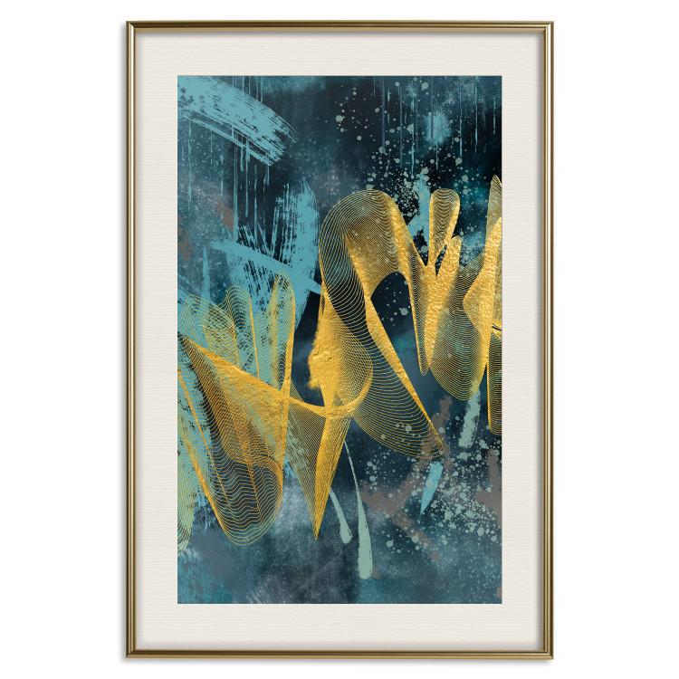 Poster Golden Waves - golden waves on a blue texture in an abstract style 131925 additionalImage 20