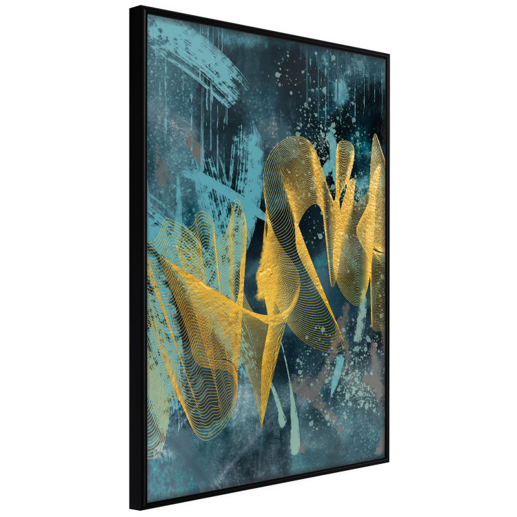 Poster Golden Waves - golden waves on a blue texture in an abstract style 131925 additionalImage 13
