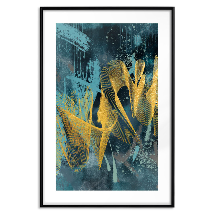 Poster Golden Waves - golden waves on a blue texture in an abstract style 131925 additionalImage 17