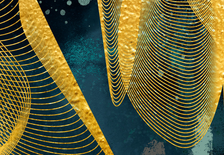 Poster Golden Waves - golden waves on a blue texture in an abstract style 131925 additionalImage 9